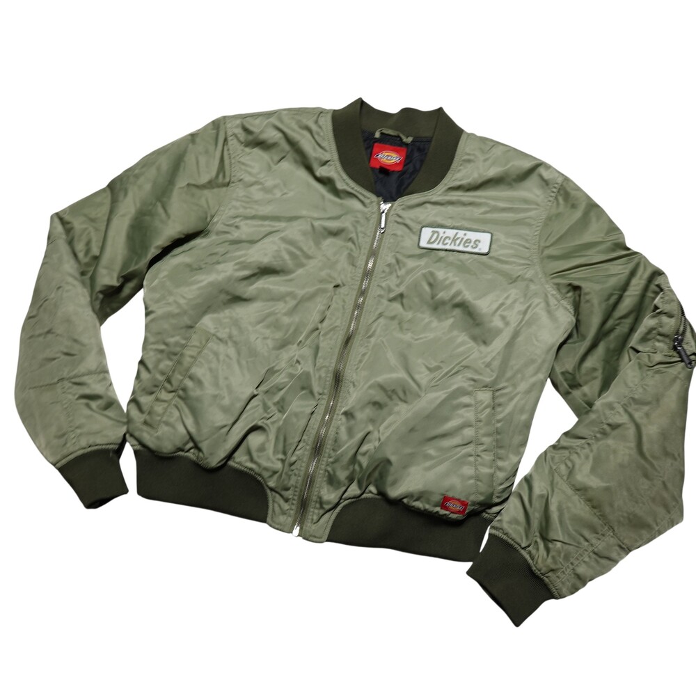 Dickies Jacket Teens XL Green Bomber Nylon Full Zip Logo Pockets Insulated